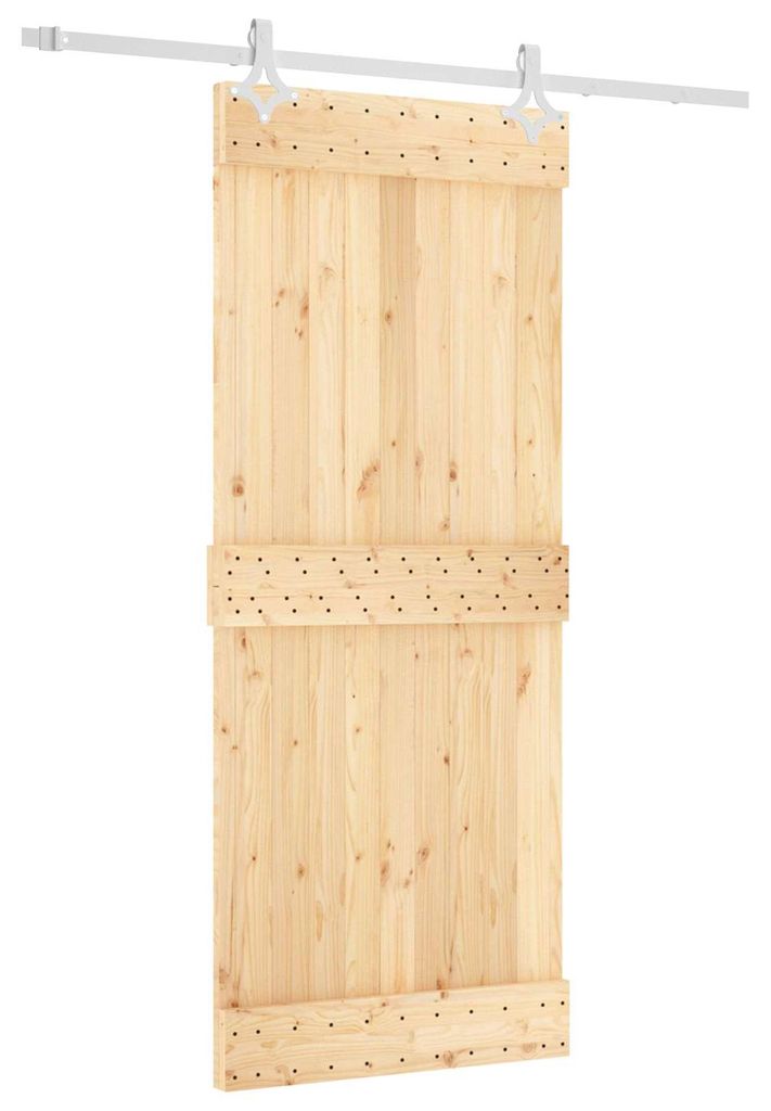 vidaXL Schiebetür Natürlich und Weiß 85 x 210 cm Massivkiefer