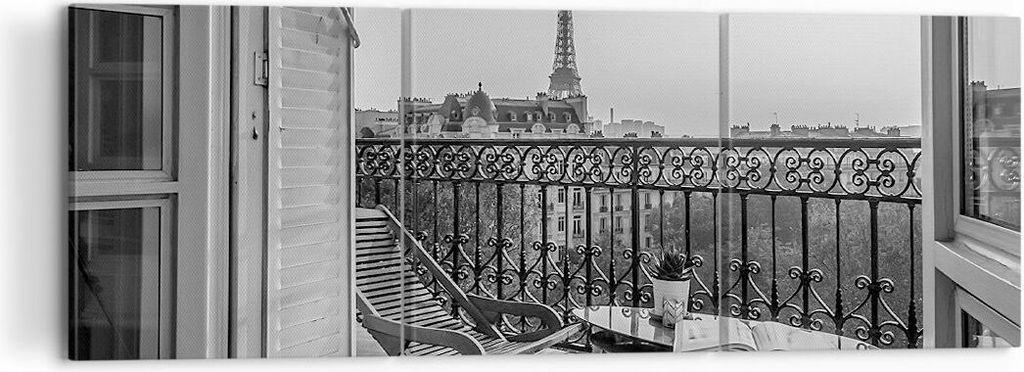 Bild auf Leinwand - Leinwandbild - 3 Teile - Schwarzweiß Paris Balkon - 120x40cm - Wand Bild - Wanddeko - Wandbilder - Leinwanddruck - Bilder - Wa...