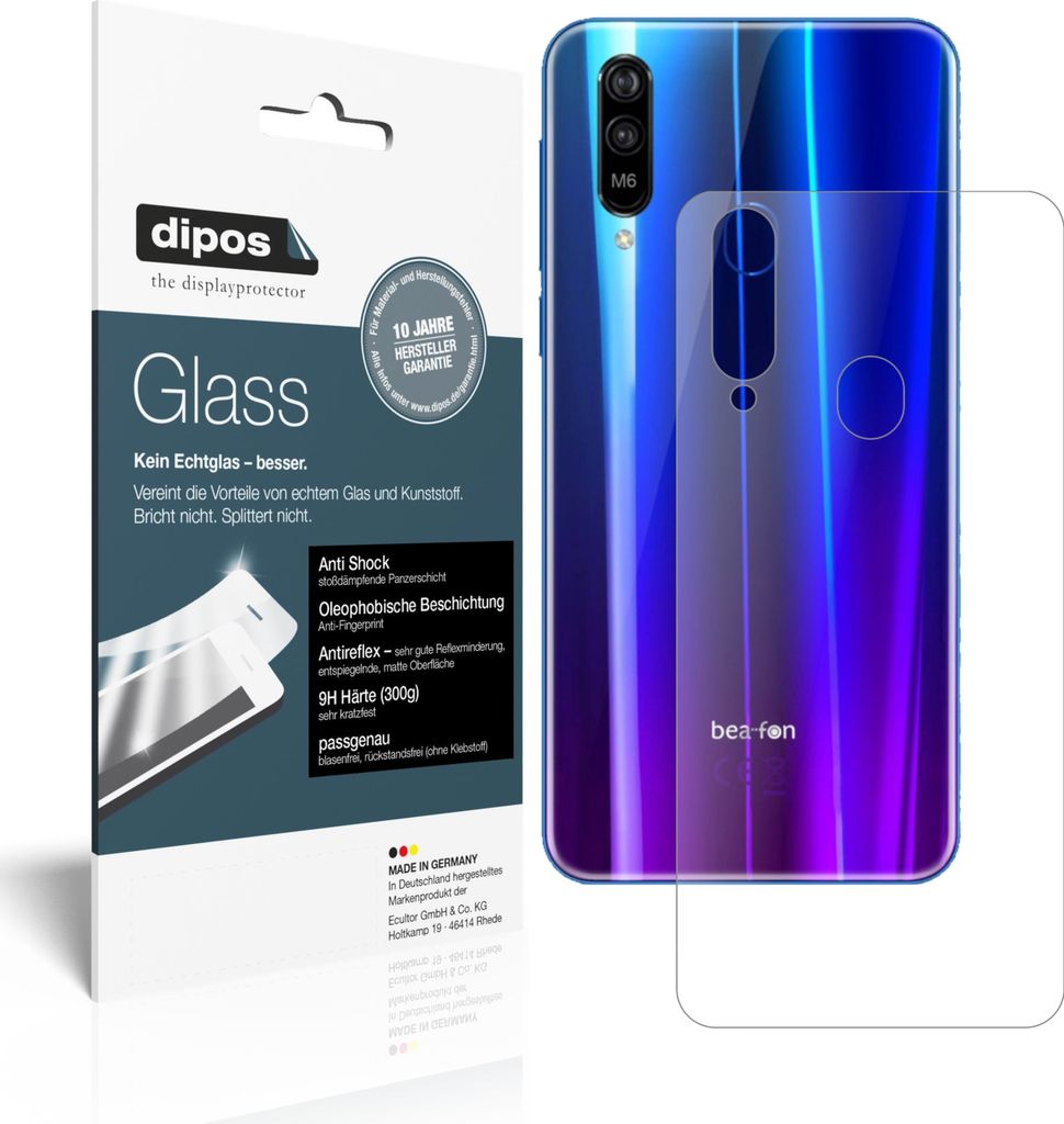1x Schutzfolie für Beafon M6 Rückseite matt - Anti-Shock 9H Folie dipos Glass Kunststoffglas