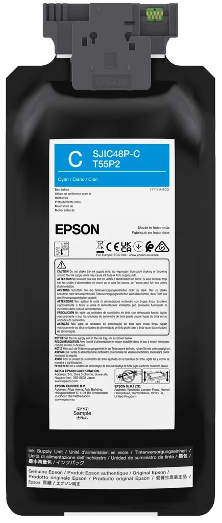 Cartouche Epson T55P2 Cyan d'origine 480 ml pour impression haute qualité