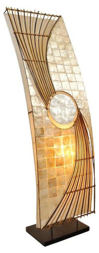 Stehlampe Quento 90cm Capiz Rattan Scheibenleuchte elegant Produktbild 