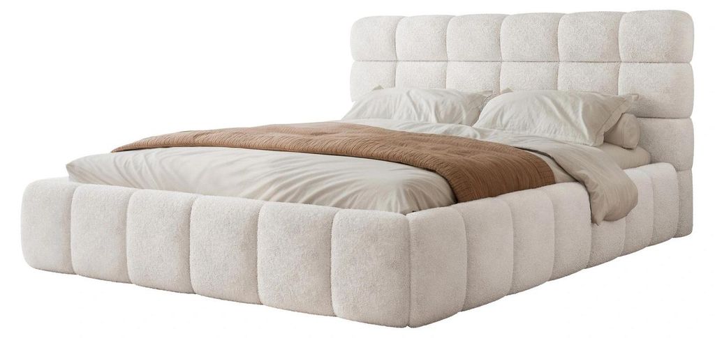 Polsterbett BORIO 180x200 Creme mit Bettkasten & Lattenrost