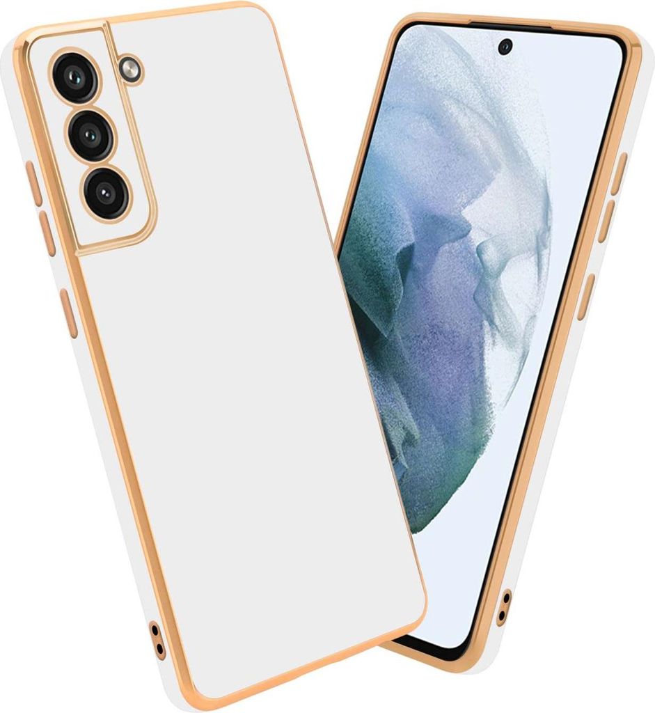 Cadorabo Schutzhülle für Samsung Galaxy S21 FE in Glossy Weiß - Gold Hülle flexibles TPU Silikon Cover Kameraschutz