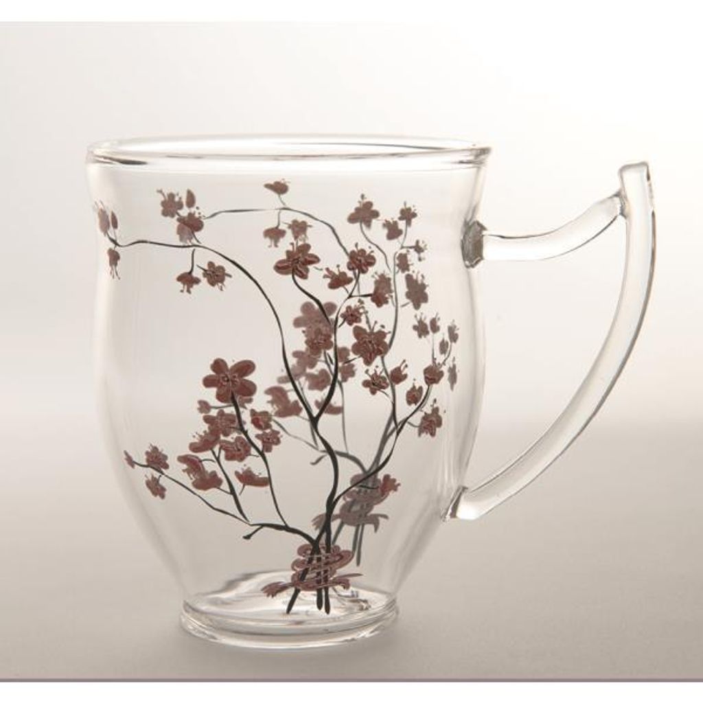 4er Teetassen, Becher, Glas, CHERRY BLOSSOM, 0,35L, transparent rosa, TeaLogic