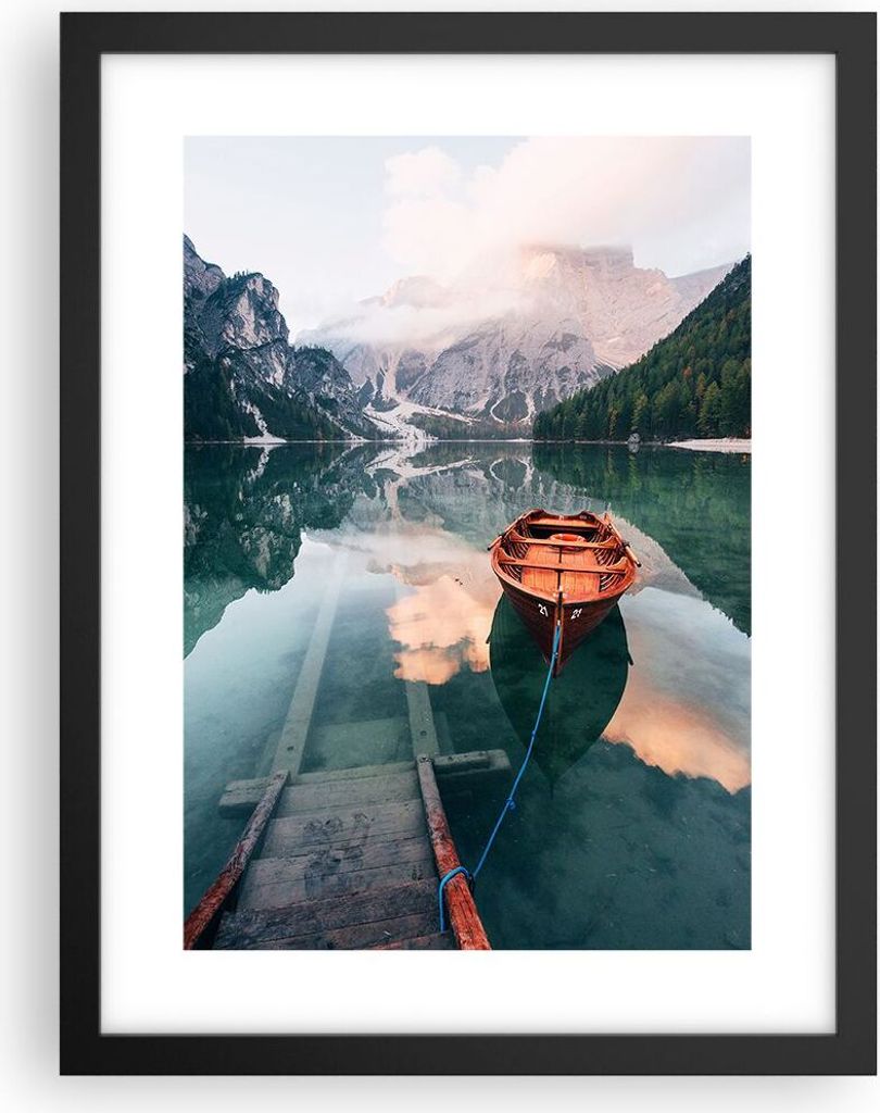 Gerahmtes Poster - Schwarzer Rahmen - See Berg Tal - 30x40 Produktbild 