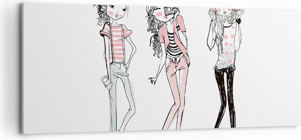 Bild auf Leinwand - Leinwandbild - Mädchen Mode Trends Treffen - 120x50cm - Wand Bild - Wanddeko - Leinwanddruck - Bilder - Kunstdruck - Wanddekor...