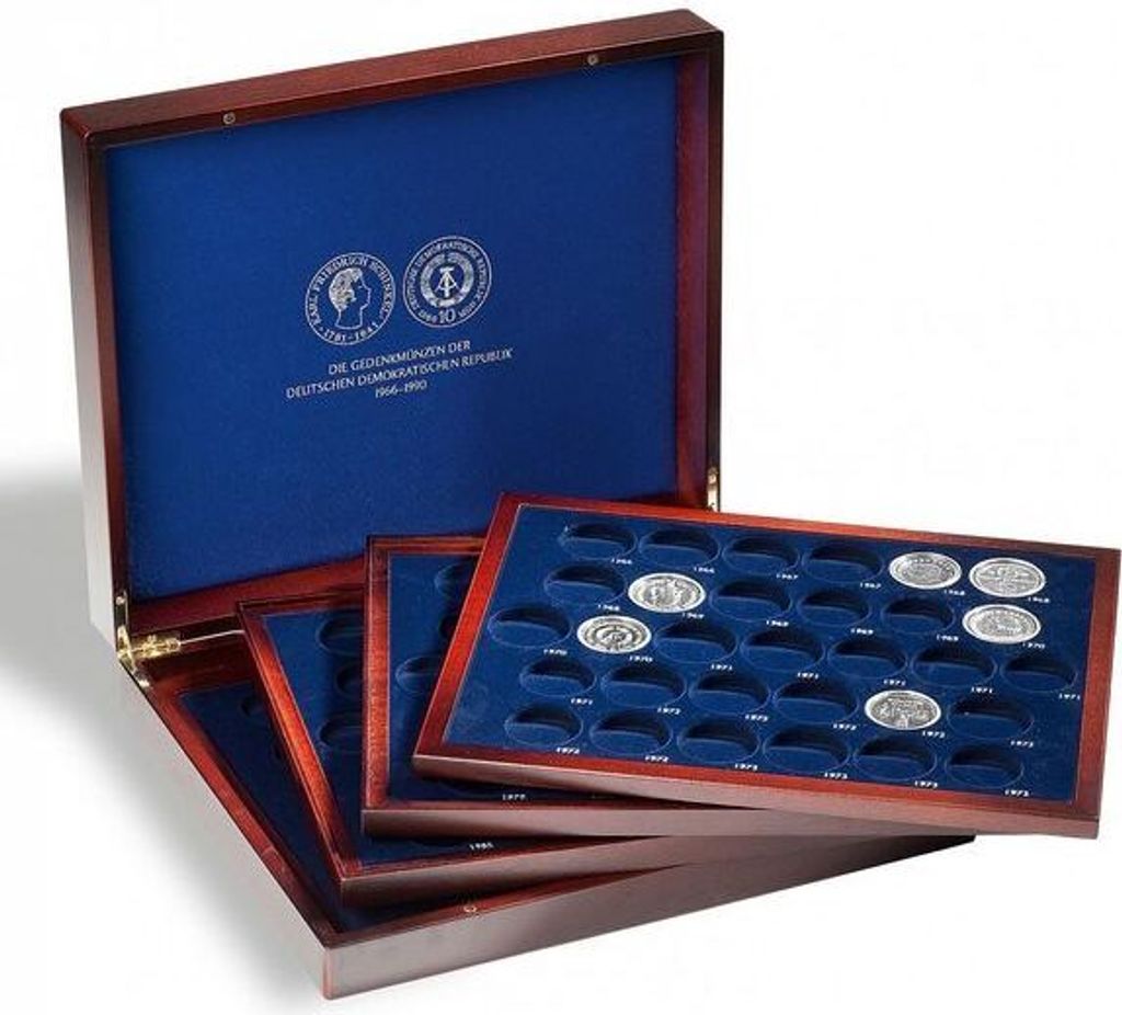 Münzkassette VOLTERRA QUATTROde Luxe, für 123 DDR-Gedenkmünzen in Kapseln