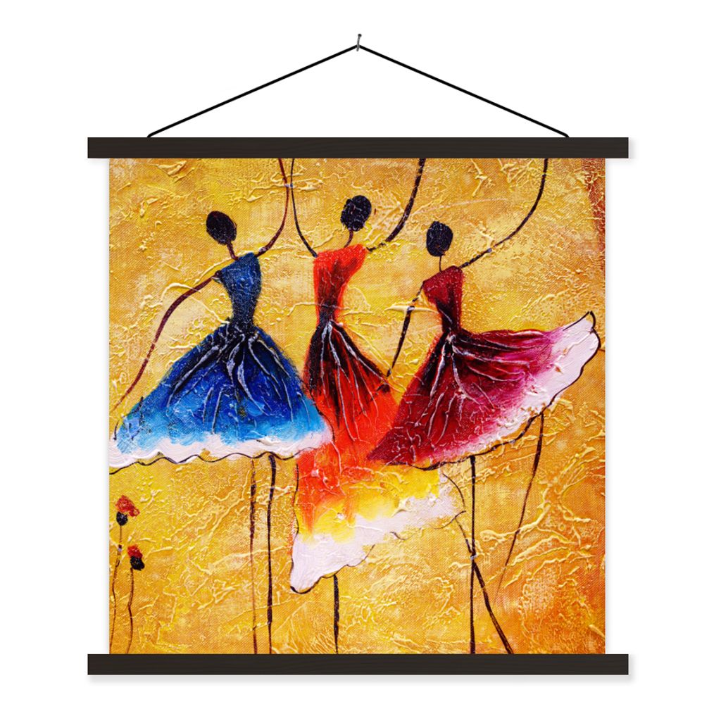 MuchoWow Textilposter Gemälde - Frauen - Kleid - Öl 60x60 cm mit schwarzem Rahmen - Posteraufhänger