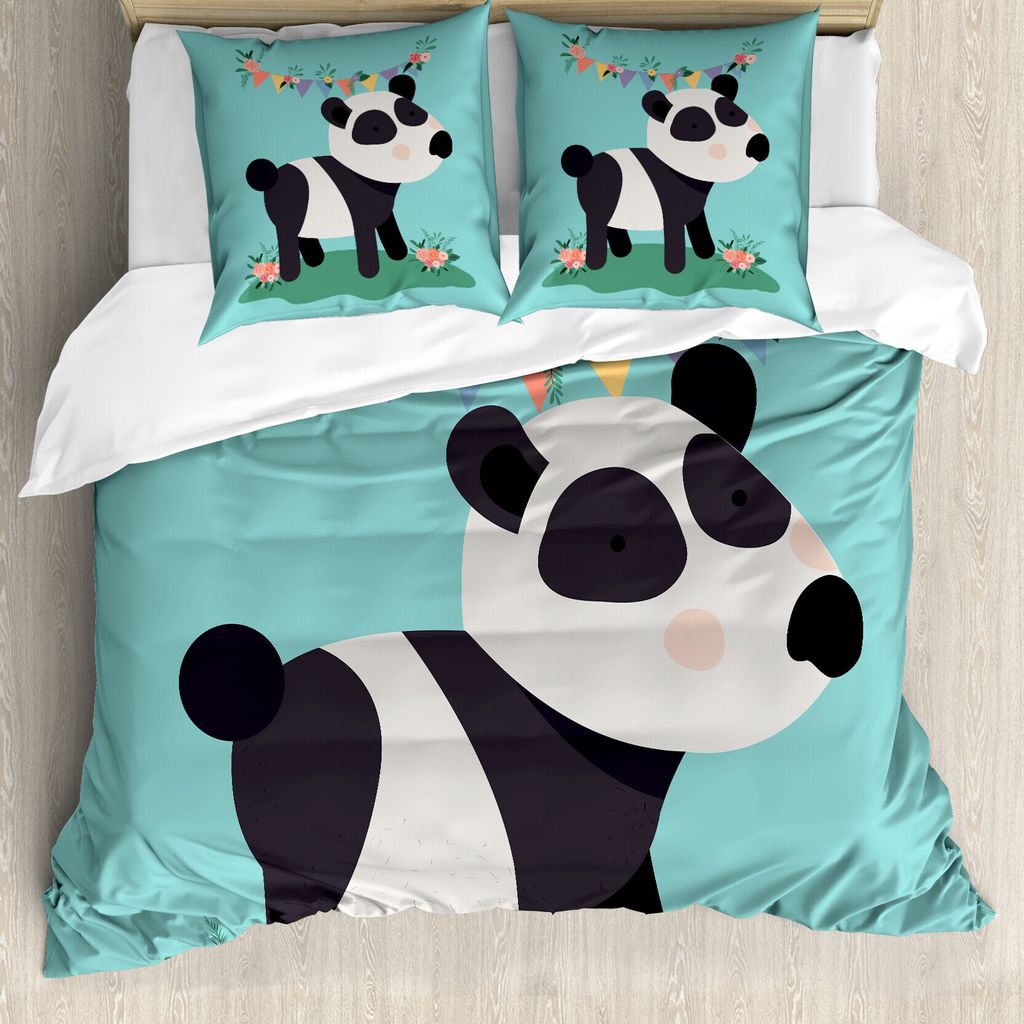 ABAKUHAUS Panda Bettbezug Set für Einzelbetten, Kinderfest mit Blumen, Milbensicher Allergiker geeignet mit Kissenbezug, 200 cm x 200 cm - 80 x 80...