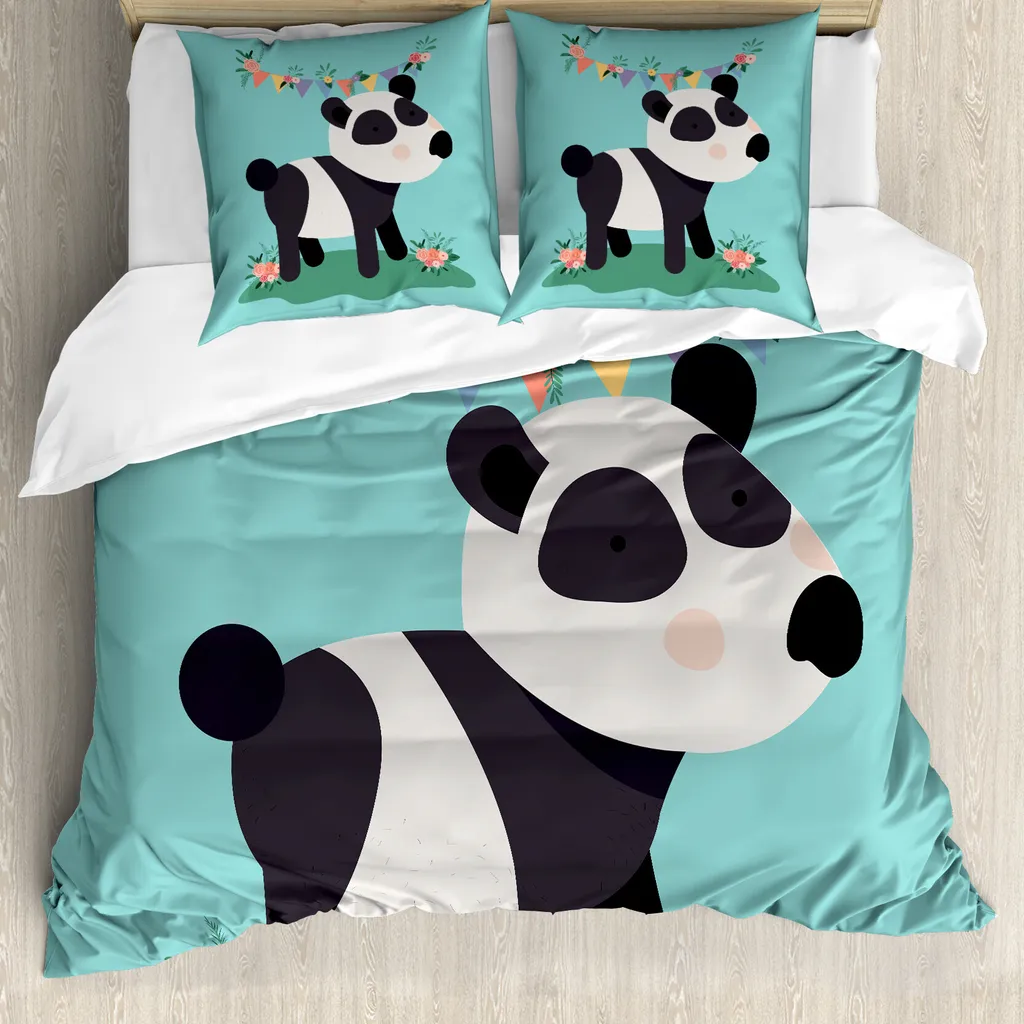 Housse de Couette Enfant Panda 155x220 cm Lavable pour Lit Simple