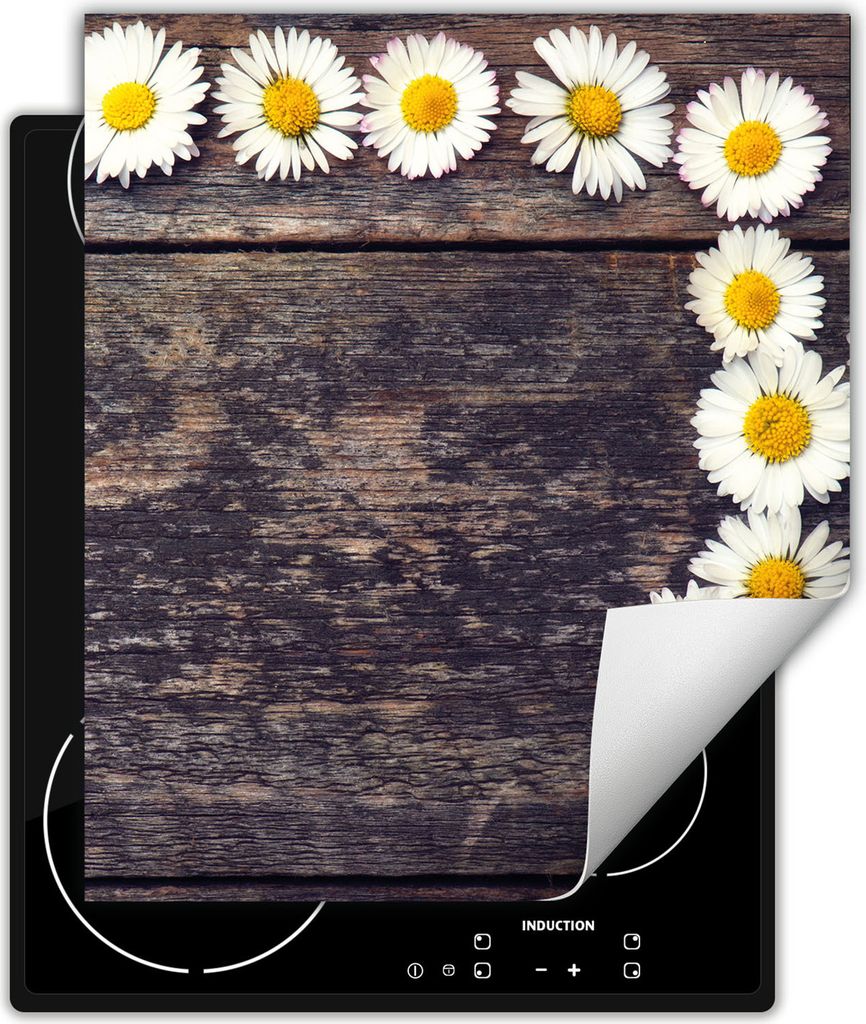 DarHaus Herdabdeckplatte 45x52 cm Anti Rutsch Matte Aufrollbar, Holz - Blumen