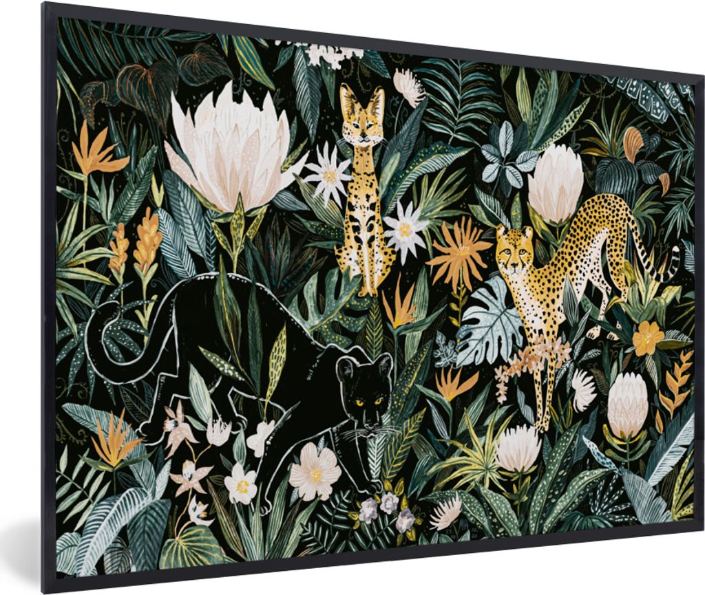 MuchoWow MuchoWow Gerahmtes Poster Dschungel - Tiere - Pflanzen 30x20 cm - Poster mit zchwarzem Bilderrahmen - Kunstdruck - Bild-Poster