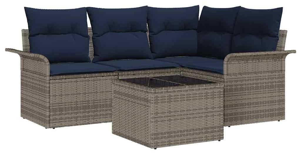 Gartensofa-set mit Speicher 5 pcs Grau Poly-Rattan