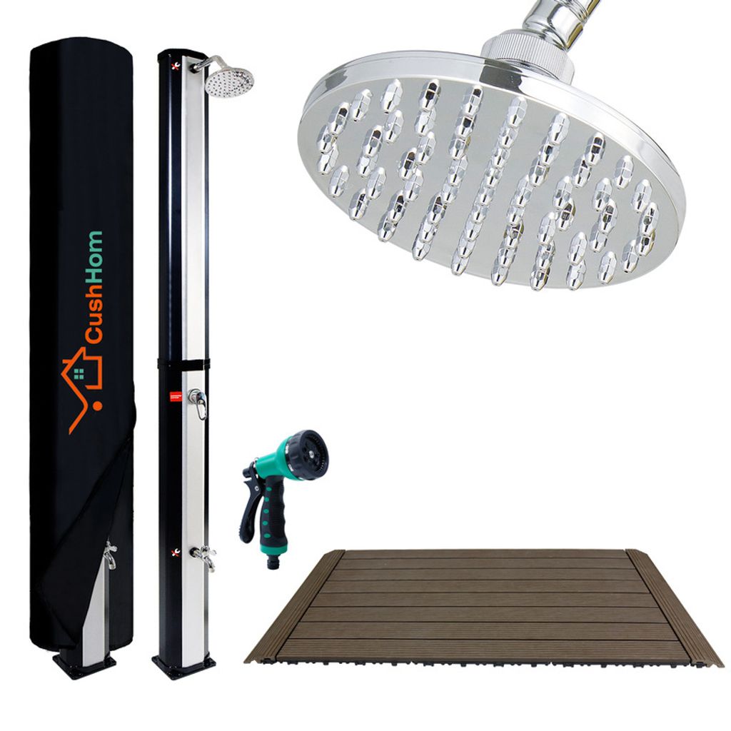 CCLIFE Solardusche 35L mit WPC-Bodenplatte und Handbrause Gartendusche Pooldusche Regendusche Außendusche Garten Brause warmes Wasser, Silber