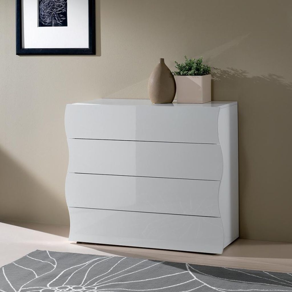 Kommode Schlafzimmer 100cm Design 4 Schubladen Hochglanz Weiß Onda Draw