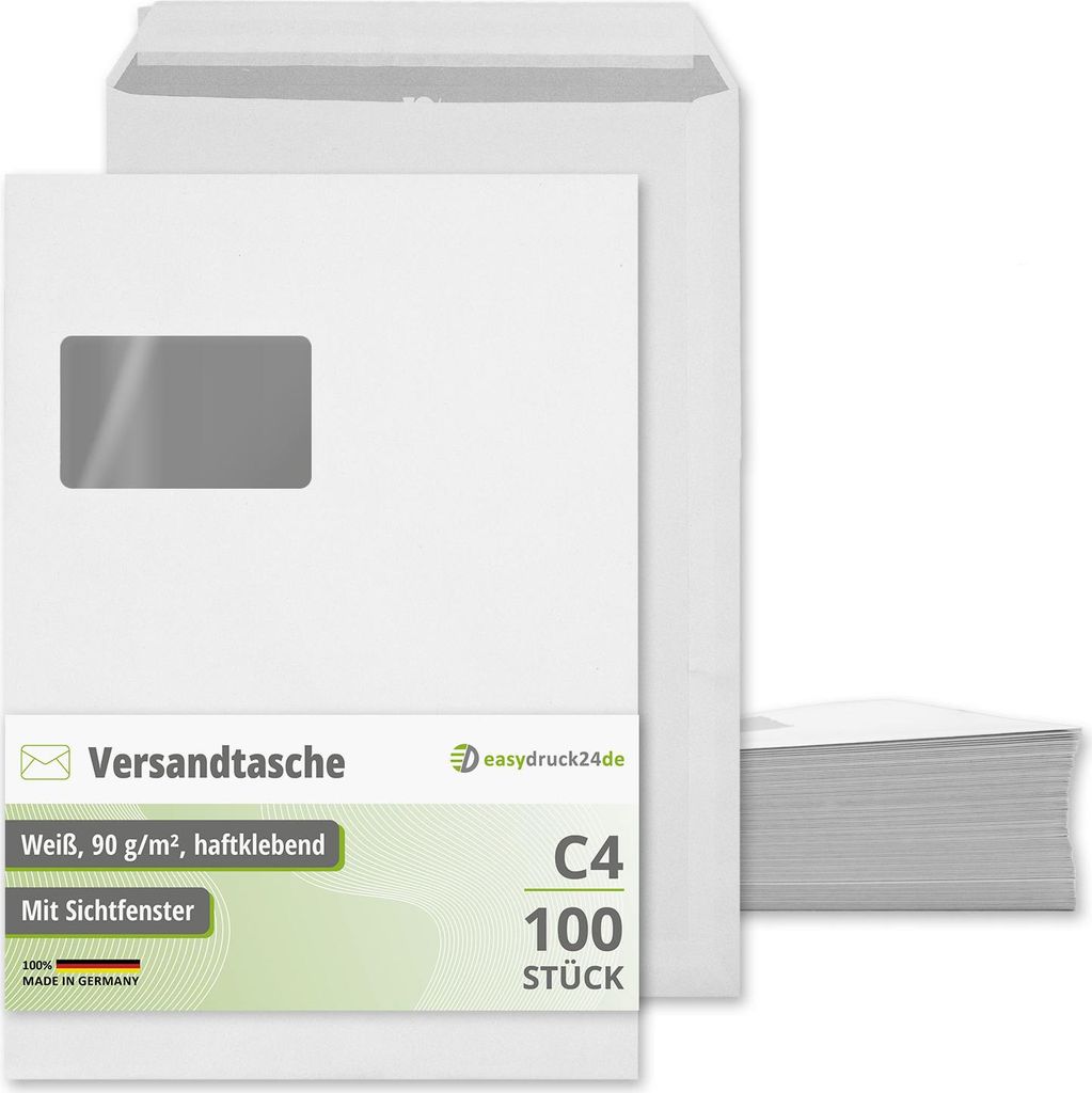 easydruck24de Umschläge mit Fenster DIN C4 - 100 Stück | az256