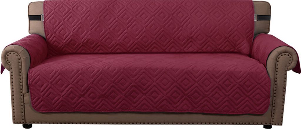 (3 Sitzer, Rot) wasserabweisend Sofabezug, rutschfester Couchbezug mit elastischem Riemen, Sesselbezug, weicher, gesteppter Sitz für Hunde und Hau...