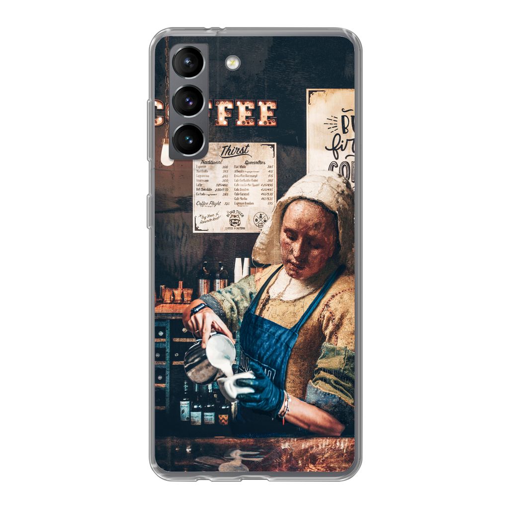 MuchoWow Handyhülle Schutzhülle Hülle für Samsung Galaxy S21 Milchmädchen - Barista - Kaffee - Cappuccino Silikon Softcase Handy Hülle - So...