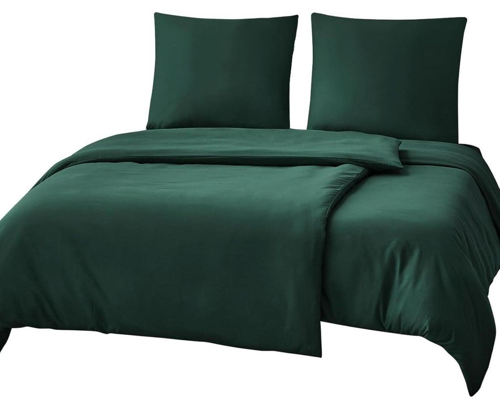 Bettwäsche-Set 4-teilig Dunkelgrün Mikrofaser 135x200cm + Produktbild 