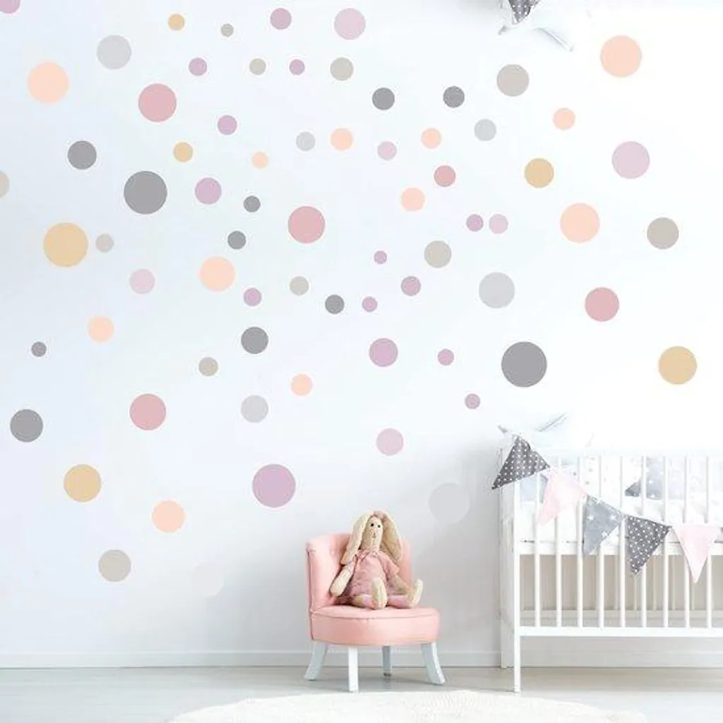 Stickers muraux cercles gris pastel au fini mat pour chambre de bébé