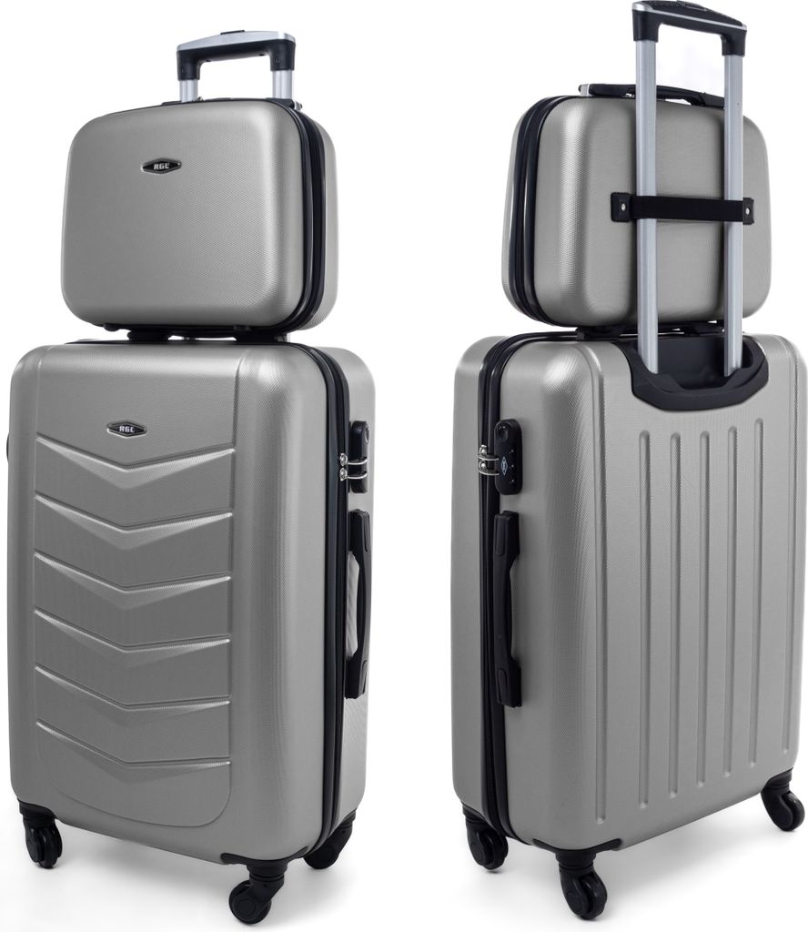 RGL 520 Kofferset ABS Hartschalen Koffer abnehmbare Räder Trolley 2tlg Koffer XXL + Kosmetikkofer Grau