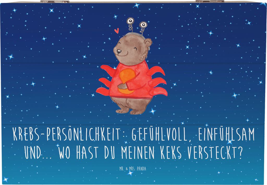 Mr. & Mrs. Panda Holzbox Krebs Gefühlswelt 22 x 15 cm - Sternenhimmel Blau - Geschenk, Schatzkiste, Keks Spruch, Box, Geschenke Sternzeichen, foto...