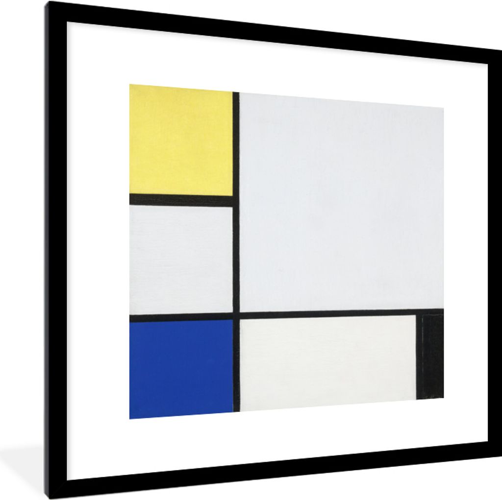 MuchoWow MuchoWow Gerahmtes Poster Komposition mit Gelb, Blau und Schwarz - Piet Mondrian 40x40 cm - Poster mit zchwarzem Bilderrahmen - Poster...
