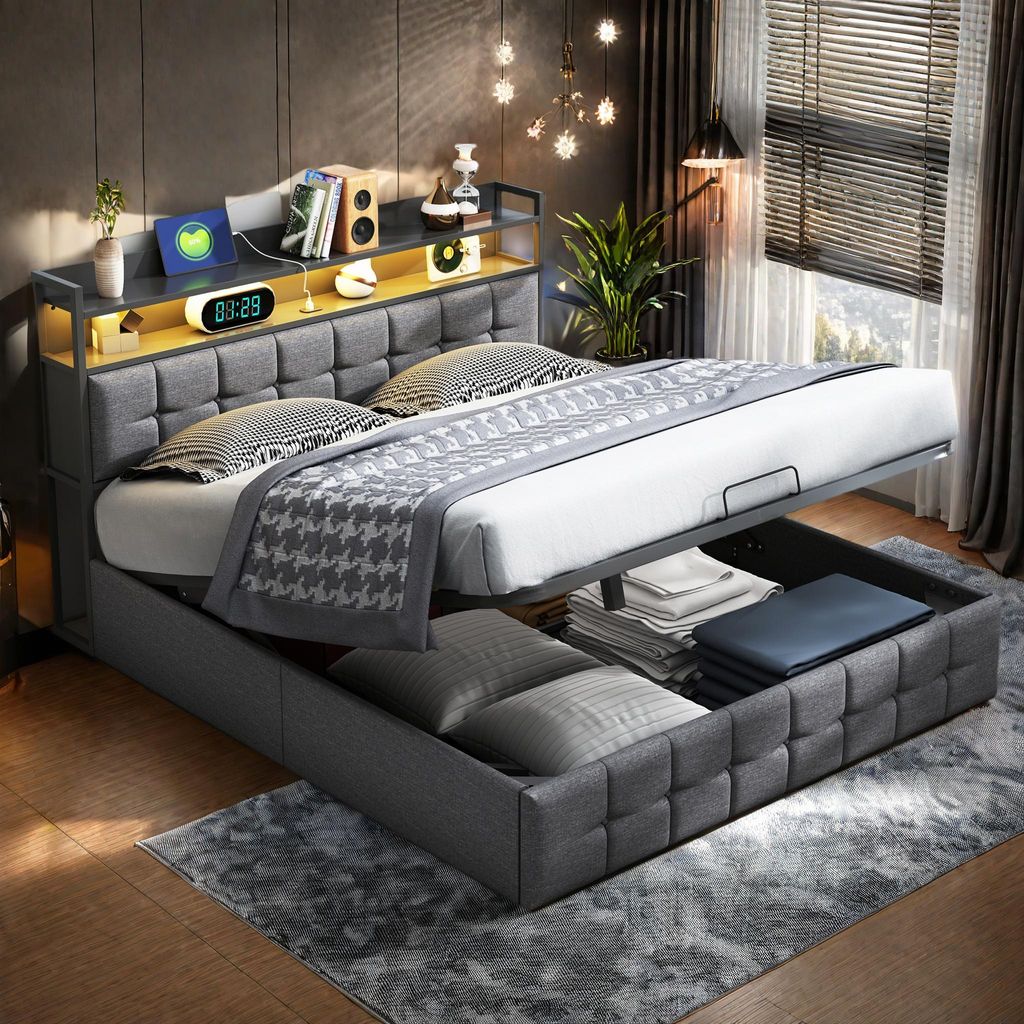 UnboxG Doppelbett 160 x 200 cm mit LED-Beleuchtung, USB & Produktbild 