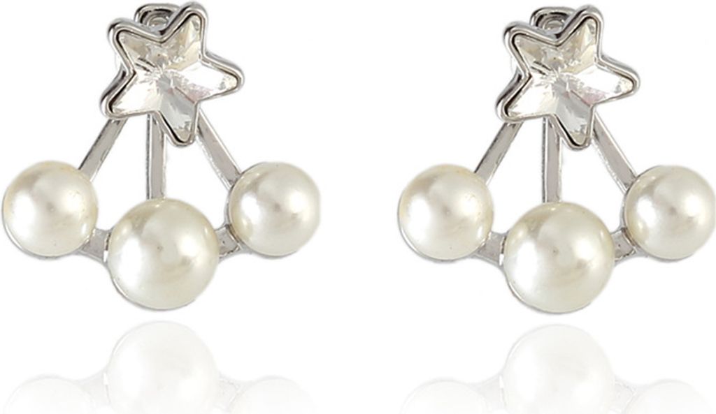 Frauen Faux Perle Stern Strass Ohr Jacke Abend Party Ohrringe Schmuck Geschenk-Silber