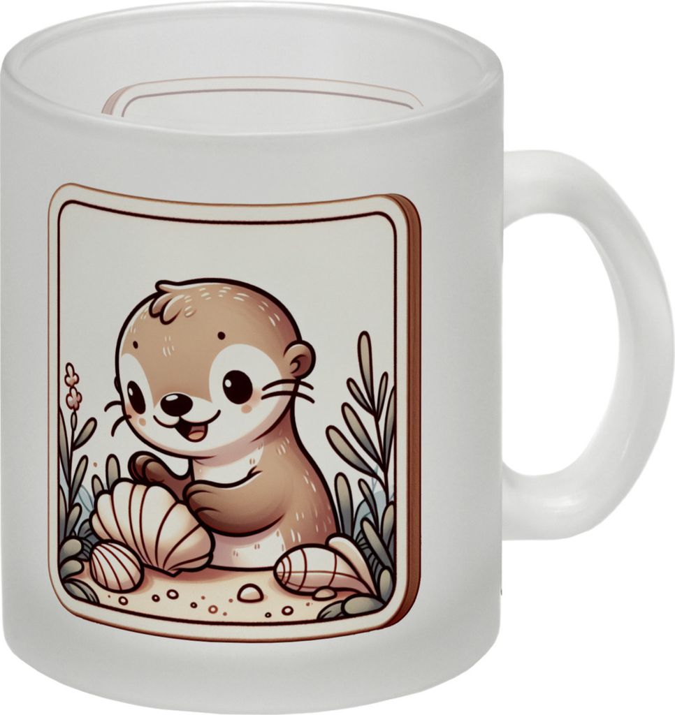 Baby Otter mit Muschel Retro Glas Tasse Produktbild 