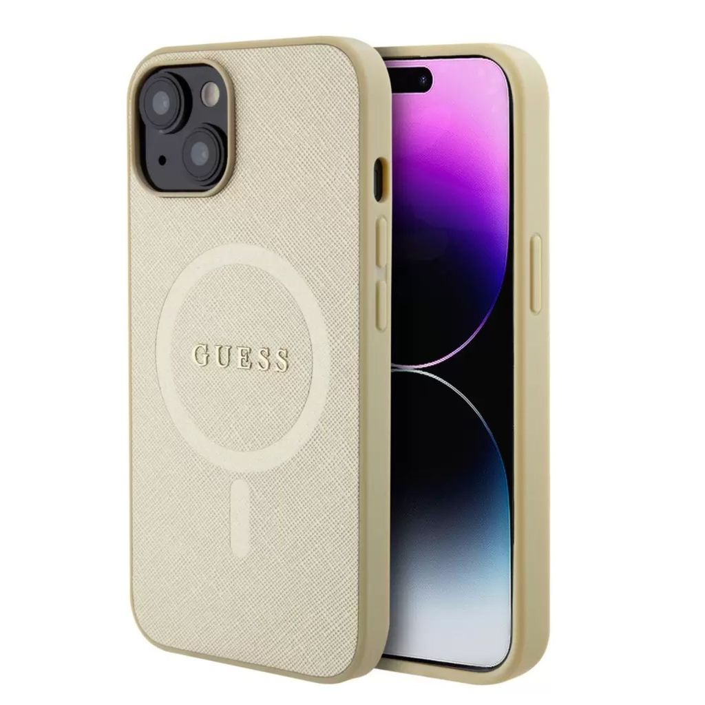 Guess Guhmp15Spsahmcb Iphone 15 6.1 Gold/Gold Hartschale Saffiano Magsafe