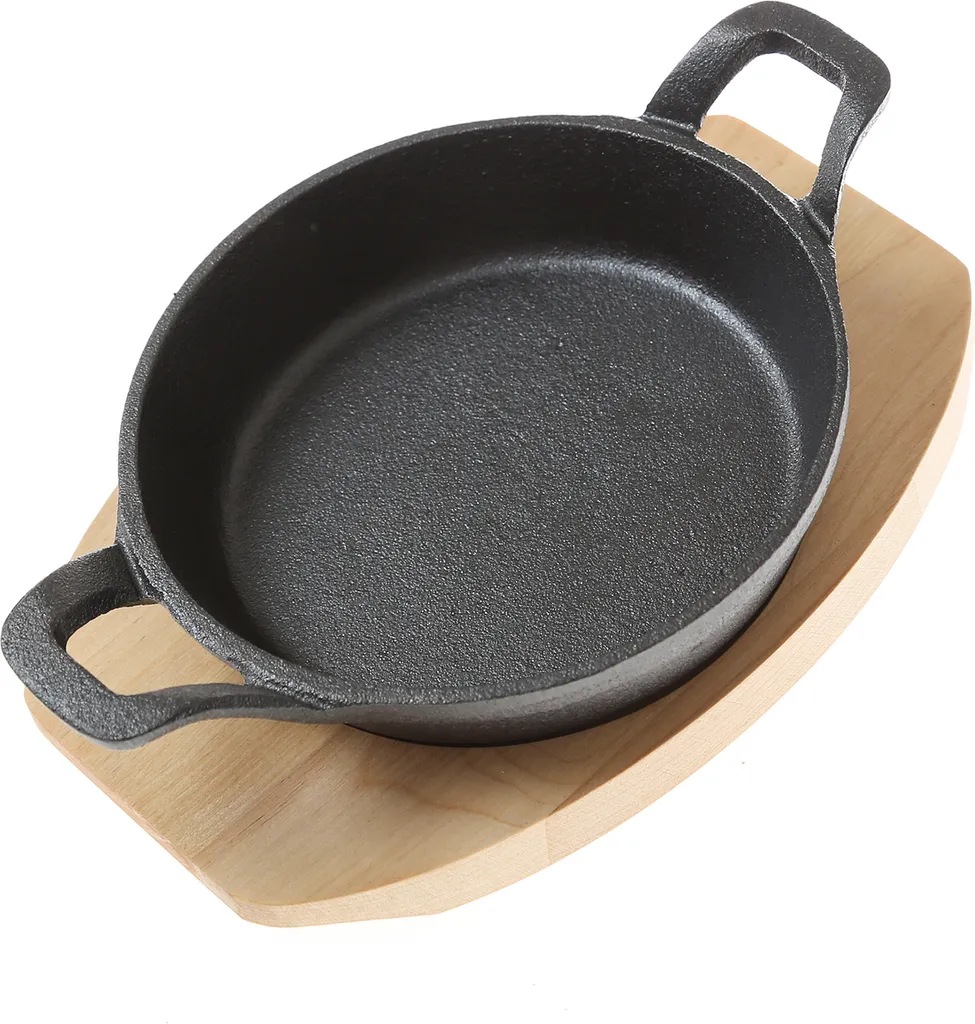 Mini Padella Ghisa 15 cm All'Grill + Base Legno | Cottura Barbecue