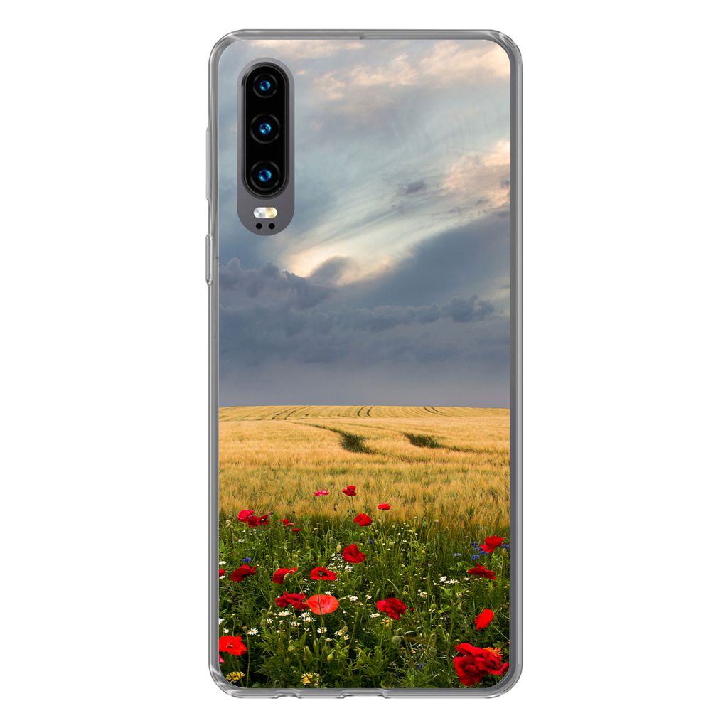 MuchoWow Handyhülle Schutzhülle Hülle für Huawei P30 Blumen - Weizen - Wolken Silikon Softcase Handy Hülle - Kartenbesitzer