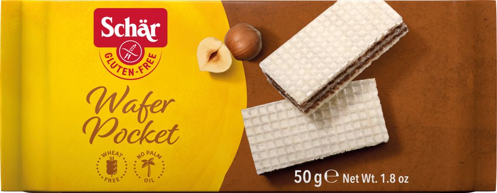 Dr. Schär Wafer Pocket, Wafer Keks, Haselnuss, Rechteck, Produktbild 