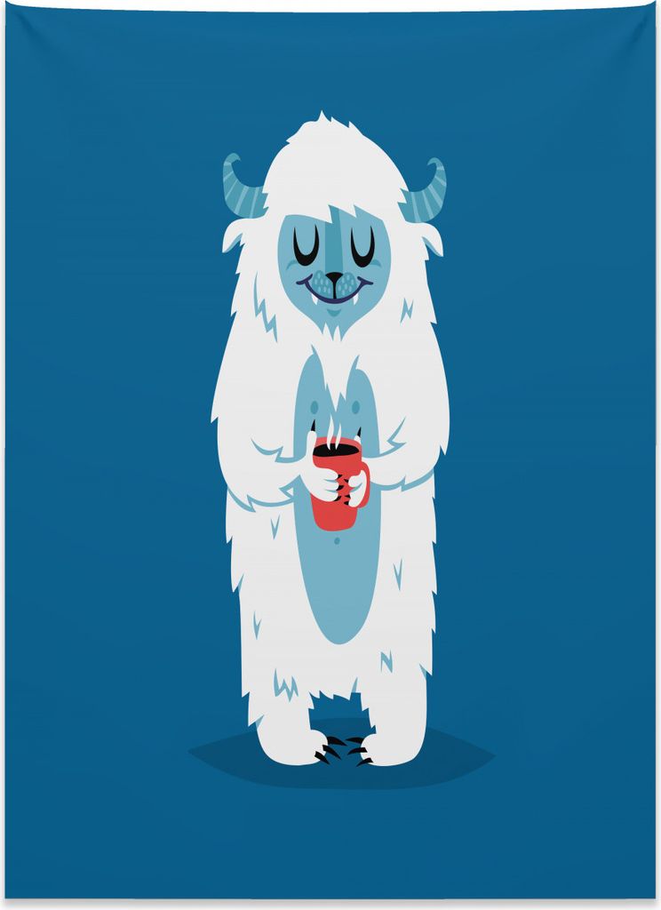 Abakuhaus Bigfoot Wandteppich, Yeti Kaffeetasse Winter aus Weiches Mikrofaser Stoff Kein Verblassen Klare Farben Waschbar, 110 x 150 cm, Kobaltblau...