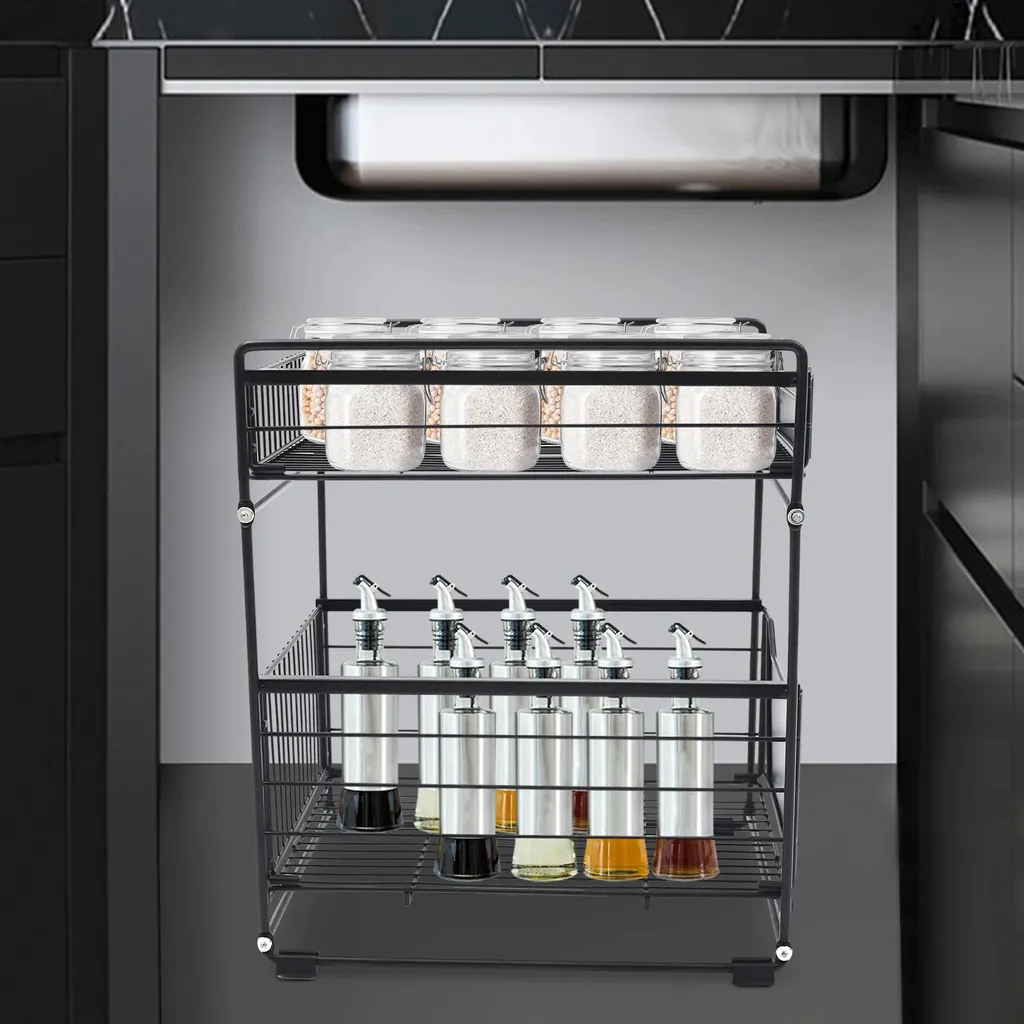 Organizer Armadio 2 Ripiani Estraibile Design Acciaio Nero - 9