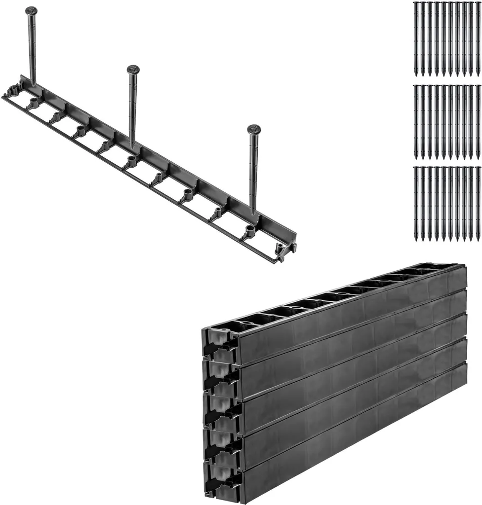 Bordure de Pelouse Anti-Envahissement avec 30 Clous, Plastique Noir