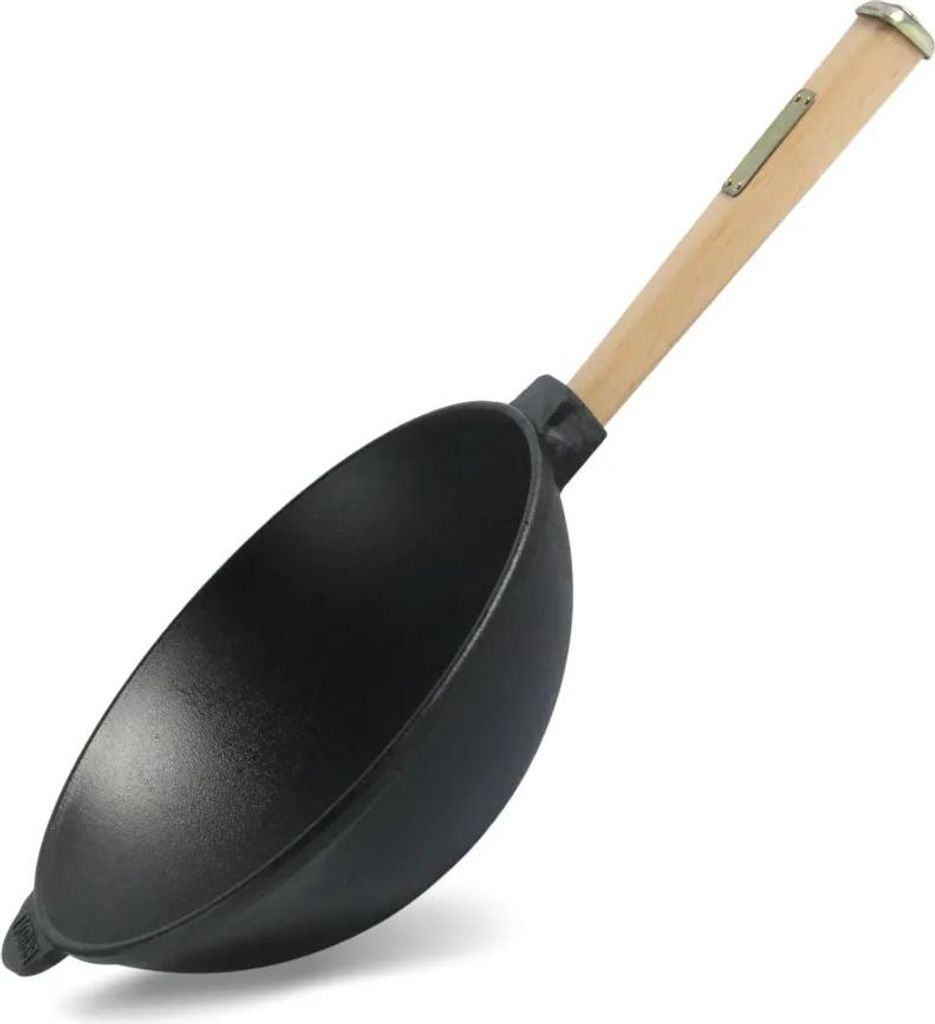 Ø24cm 2,2L Gusseisen Wok Pfanne mit Glasdeckel BRIZOLL Wokpfanne für Gasgrill, Herd, Ofen, Lagerfeuer Asia Gusseisenpfanne Induktionsgeeignet Cas...