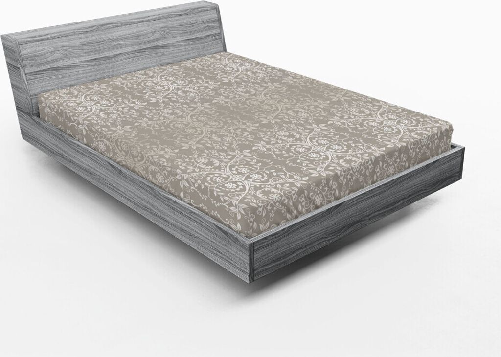 ABAKUHAUS Grau Spannbetttuch, Viktorianischer Blumen Blatt Retro Hintergrund Altmodischer Grafischer Druck, 180 x 200 cm, Warm Taupe und Beige