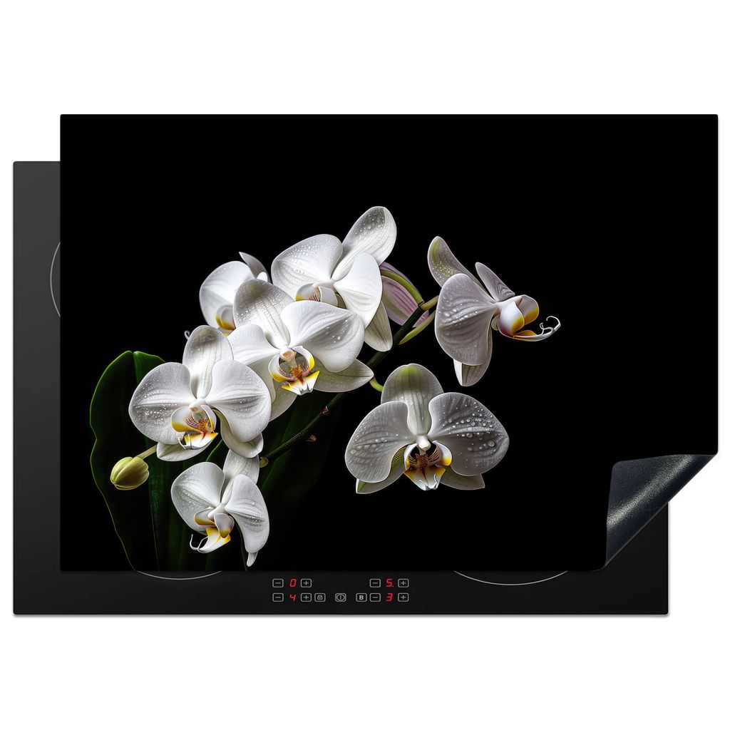 KitchenYeah Herdabdeckplatte Orchidee - Blumen - Weiß - Natur - Schwarz , 75x52cm, Küche Deko, Glaskeramikkochfeld Herdabdeckung, Abdeckplatte ...