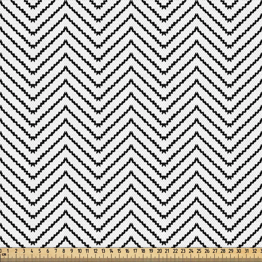 Tissu moderne au mètre motif géométrique zigzag noir et blanc 3m