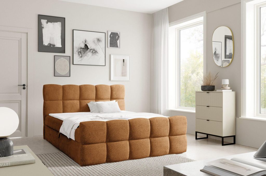 YOURHOUSE24 Boxspringbett Valentino Doppelbett Bettgestell Lattenrost (Farbe: Coral 35, Größe: 200x200 cm)