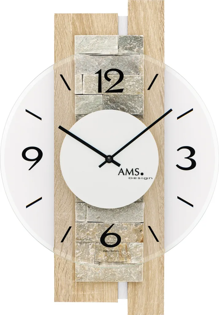 Horloge Quartz AMS 9542 avec Cadran Pierre Naturelle et Bois Sonoma