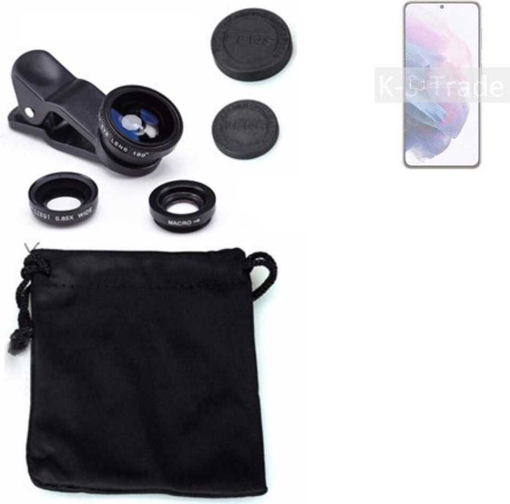 K-S-Trade Smartphone Kamera Linsen Set Kompatibel mit Samsung Galaxy S21 5G Exynos 3in1 Clip-On Kamera Adapter Macro Weitwinkel FishEye Fischauge