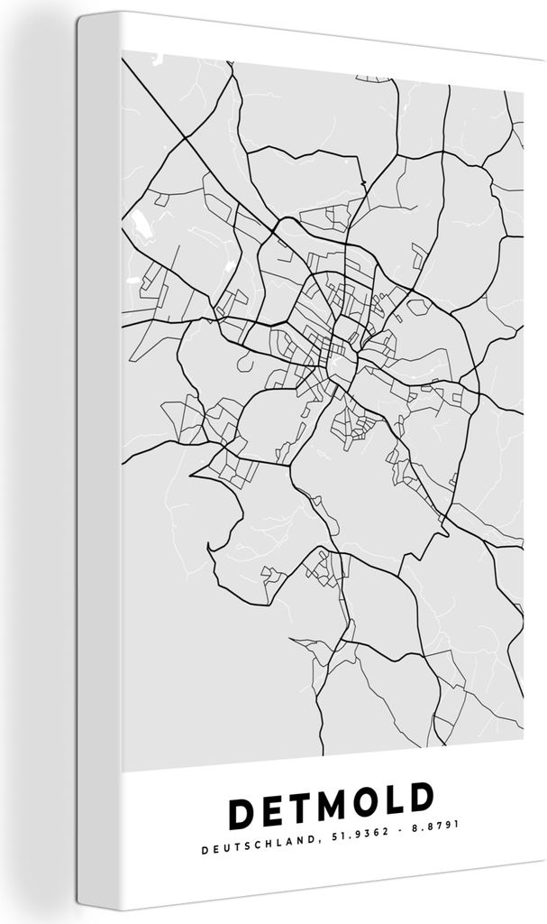 OneMillionCanvasses - Leinwandbilder - 90x140 cm, Deutschland - Karte - Detmold - Karte - Stadtplan, Wandbilder Kunstdruck Wanddekoration - Foto ...
