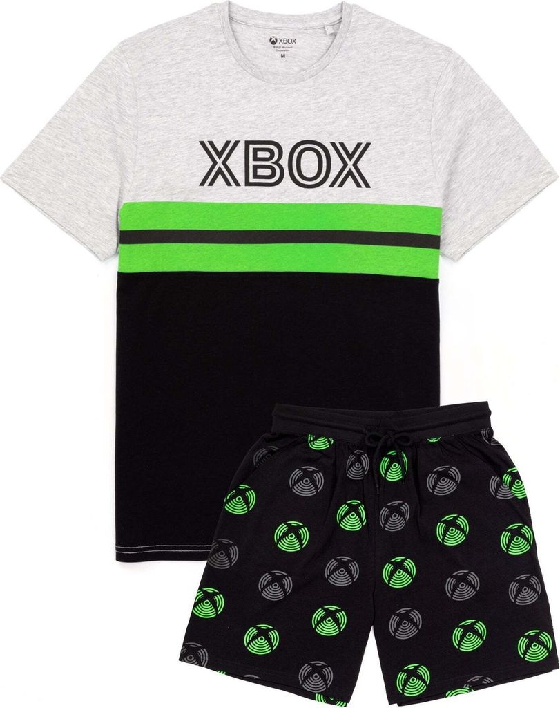 Xbox - "Gamer" T-Shirt und Shorts für Herren NS6666 (L) (Schwarz/Grau/Grün)