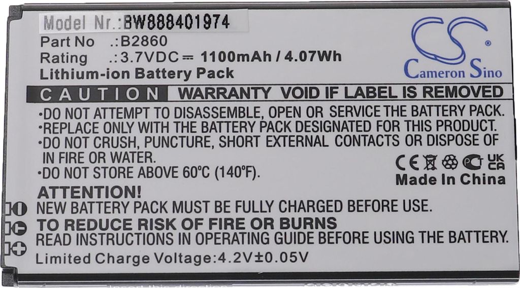 vhbw Akku Ersatz für Wiko B2860 für Handy Smartphone Telefon (1100 mAh, 3,7 V, Li-Ion)
