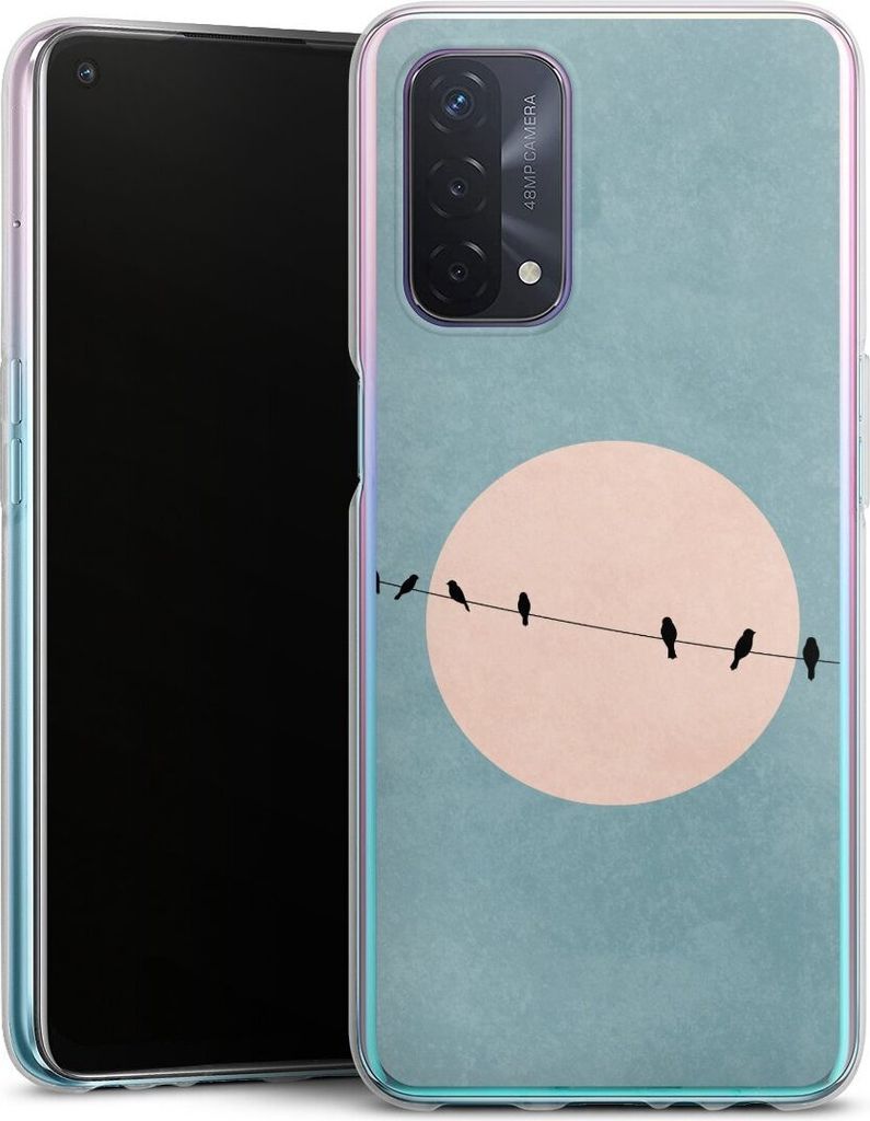 DeinDesign Handyhülle für Oppo A74 5G Silikon Hülle Case Smartphone Schutzhülle Mond Vogel türkis