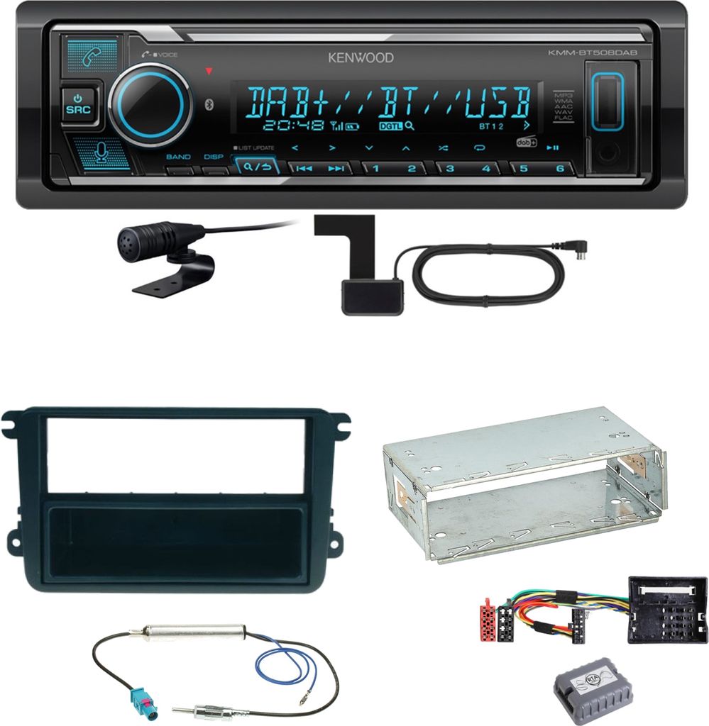 Kenwood KMM-BT508DAB Bluetooth DAB Einbauset für Golf 5 6 Passat 3C CC B7 Touran