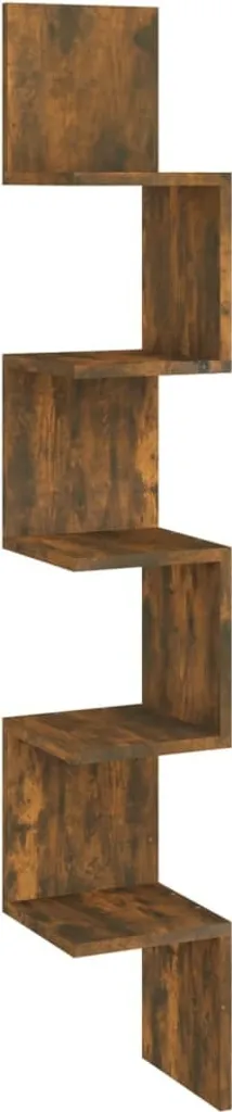 Étagère Murale d'Angle en Bois Ingénié Chêne Fumé Design Gain de Place